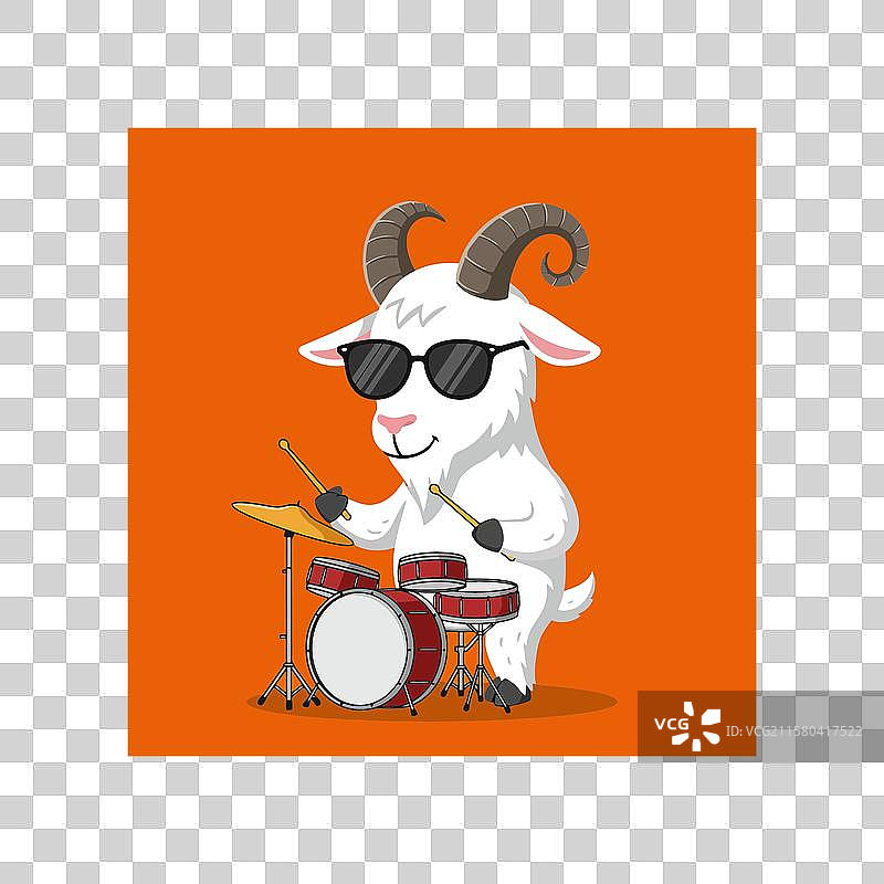 在橙色背景上打鼓的卡通山羊图片素材