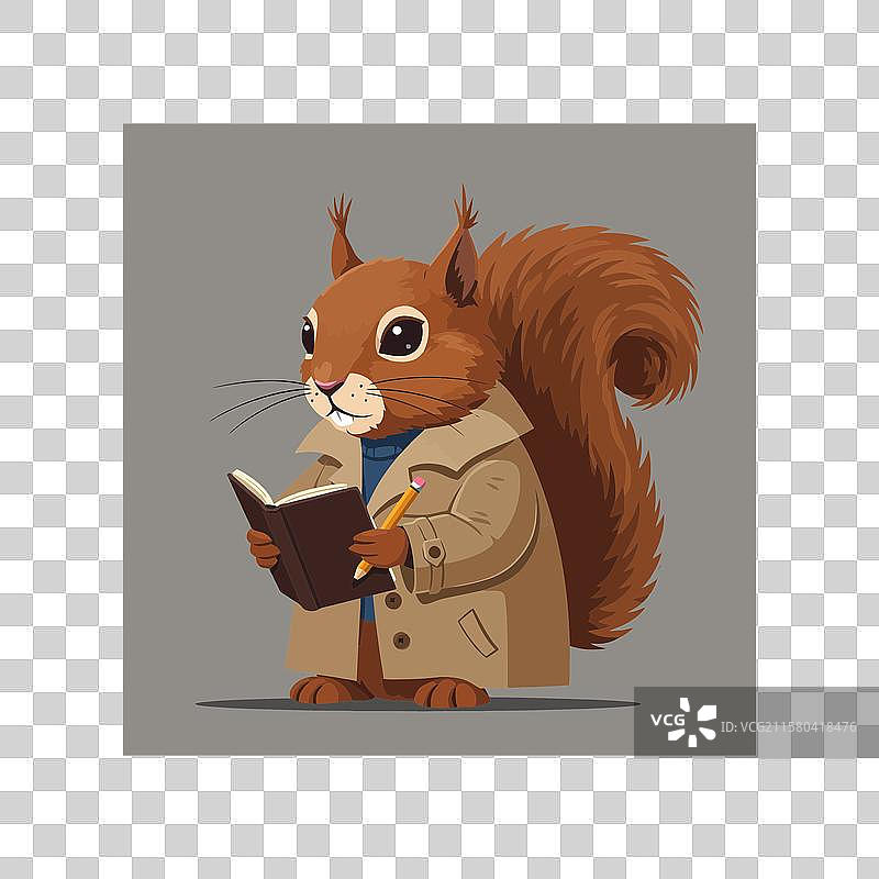 卡通松鼠角色在阅读书籍图片素材