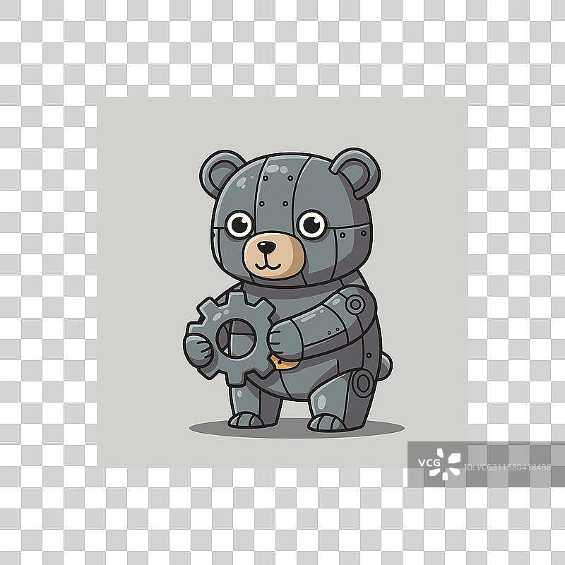 卡通机械熊手持齿轮，金属身体图片素材
