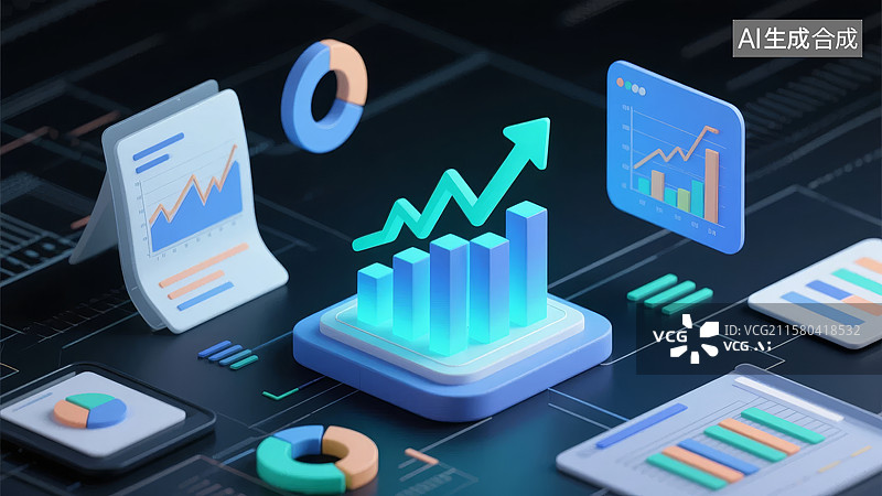 【AI数字艺术】数据增长图表与分析界面图片素材