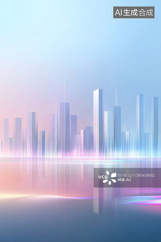 【AI数字艺术】未来城市剪影与光影反射图片素材
