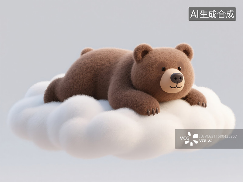 【AI数字艺术】绘本可爱小熊趴在云上小憩世界睡眠日创意3D插画毛毡动物生日贺卡设计绘本图书封面金融科技抽象商业背景图片素材