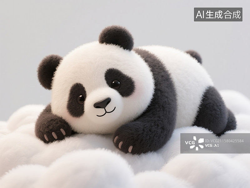 【AI数字艺术】国宝可爱熊猫趴在云上小憩世界睡眠日创意3D插画毛毡动物生日贺卡设计绘本图书封面金融科技抽象商业背景图片素材