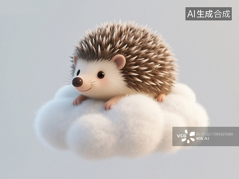 【AI数字艺术】绘本可爱刺猬趴在云上小憩世界睡眠日创意3D插画毛毡动物生日贺卡设计绘本图书封面金融科技抽象商业背景图片素材
