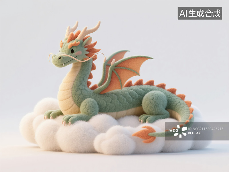 【AI数字艺术】龙年可爱龙王趴在云上小憩世界睡眠日创意3D插画毛毡动物生日贺卡设计绘本图书封面金融科技抽象商业背景图片素材