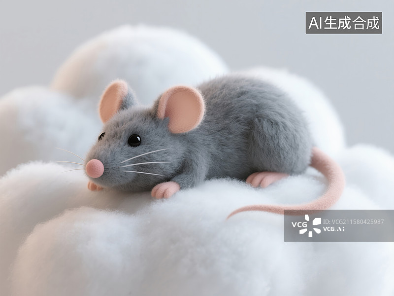 【AI数字艺术】鼠年可爱小老鼠趴在云上小憩世界睡眠日创意3D插画毛毡动物生日贺卡设计绘本图书封面金融科技抽象商业背景图片素材