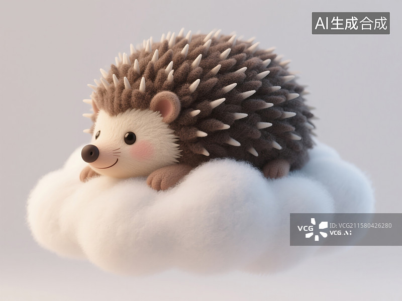 【AI数字艺术】绘本可爱刺猬趴在云上小憩世界睡眠日创意3D插画毛毡动物生日贺卡设计绘本图书封面金融科技抽象商业背景图片素材