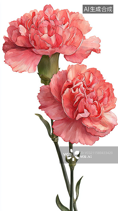 【AI数字艺术】两朵粉红色康乃馨的插画图片素材
