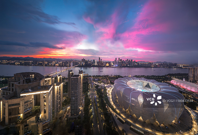 彩霞杭城图片素材