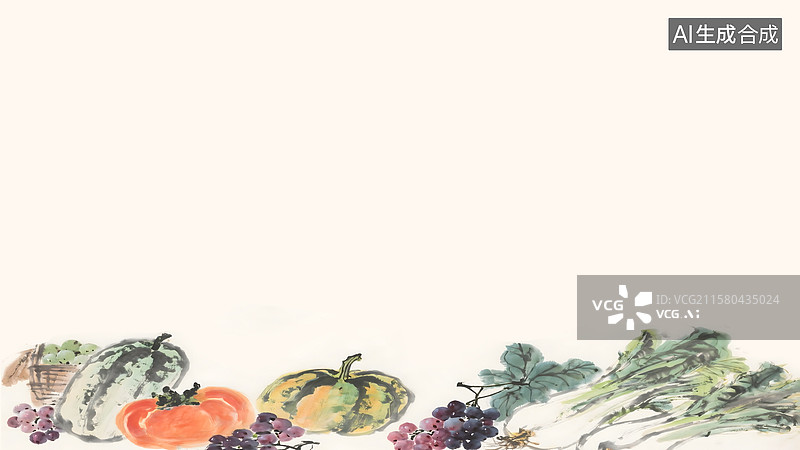 【AI数字艺术】丰收蔬菜瓜果水墨画居下图片素材