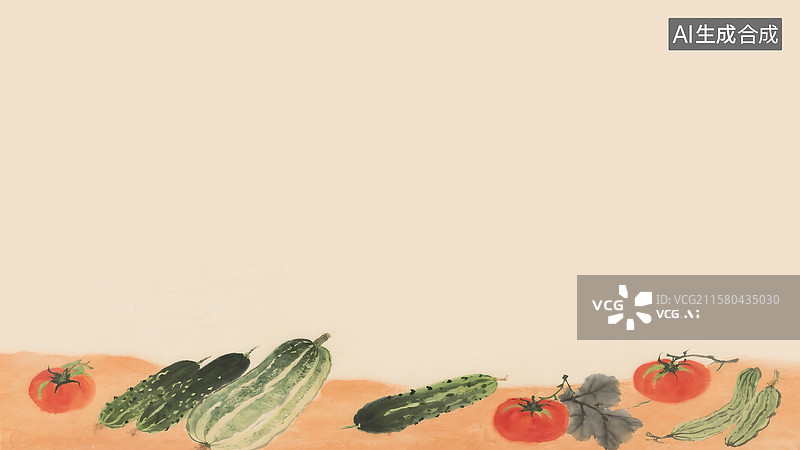 【AI数字艺术】丰收蔬菜瓜果水墨画居下图片素材