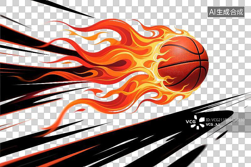 【AI数字艺术】高速运动中的篮球带火插画免扣元素图片素材
