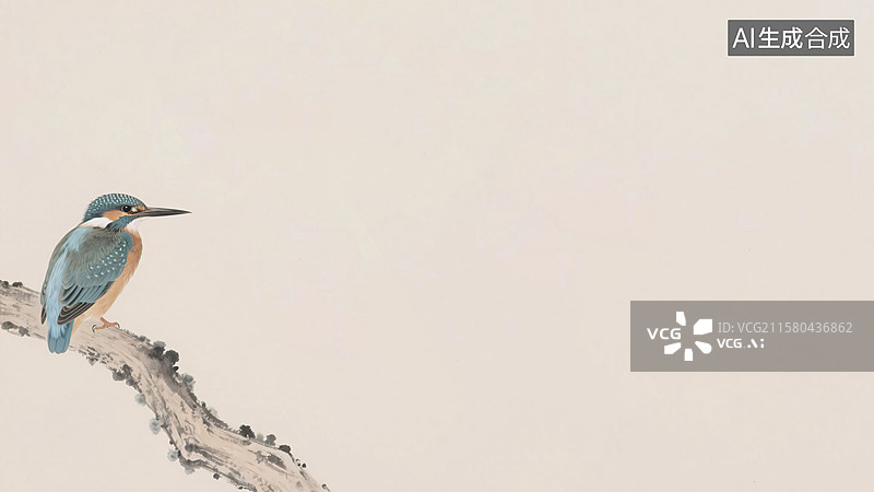 【AI数字艺术】水墨画翠鸟背景左下图片素材