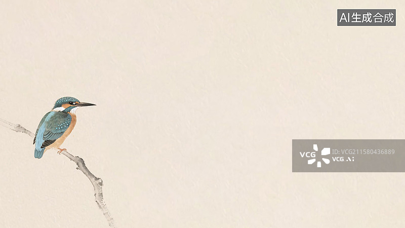 【AI数字艺术】水墨画翠鸟背景左下图片素材