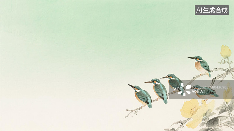 【AI数字艺术】水墨画翠鸟背景右下图片素材