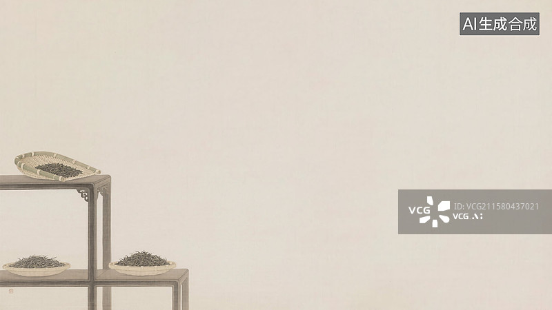 【AI数字艺术】水墨画茶叶背景左下图片素材