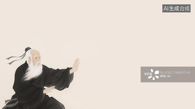 【AI数字艺术】水墨画老年人背景左下图片素材
