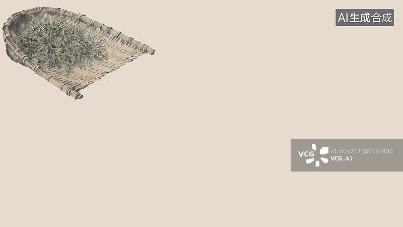 【AI数字艺术】水墨画艾叶背景左上图片素材