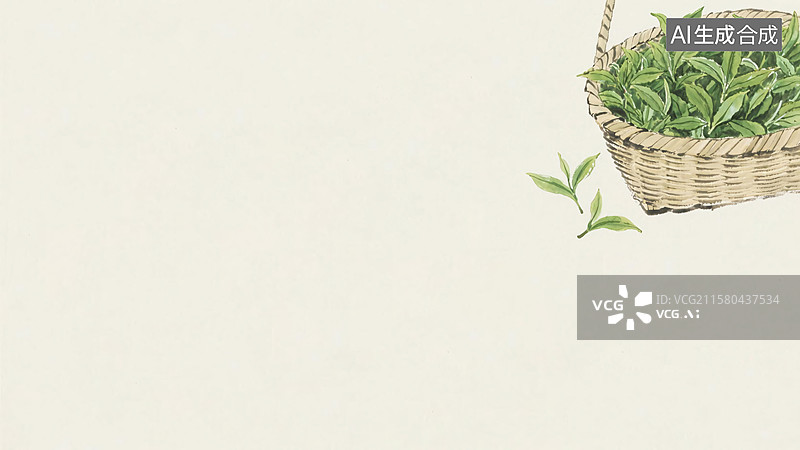 【AI数字艺术】水墨画茶叶背景右上图片素材