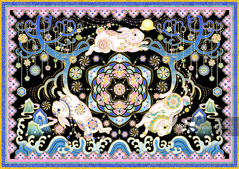 中式玉兔祥瑞图案设计图片素材