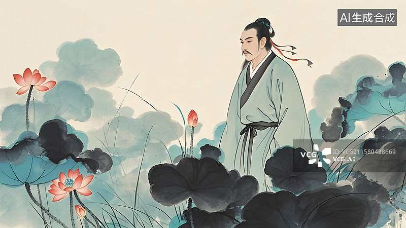 【AI数字艺术】水墨画古代文人图片素材