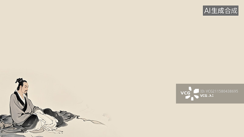 【AI数字艺术】水墨画古代文人左下图片素材
