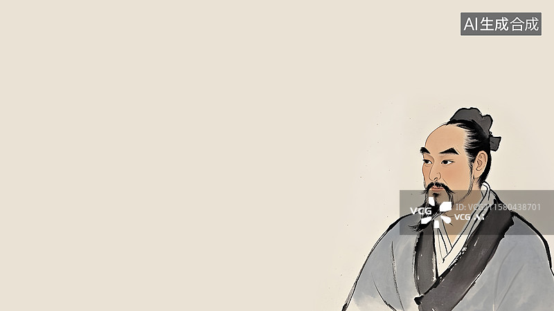【AI数字艺术】水墨画古代文人右下图片素材