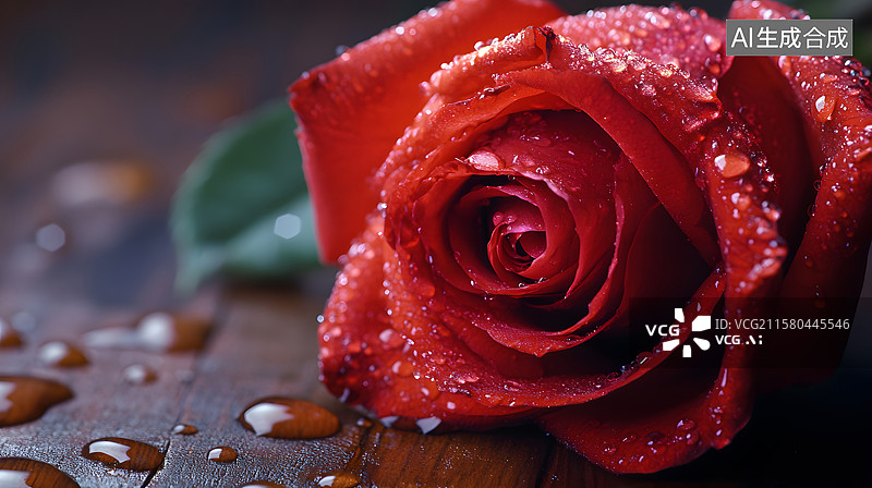 【AI数字艺术】鲜艳玫瑰与水滴图片素材