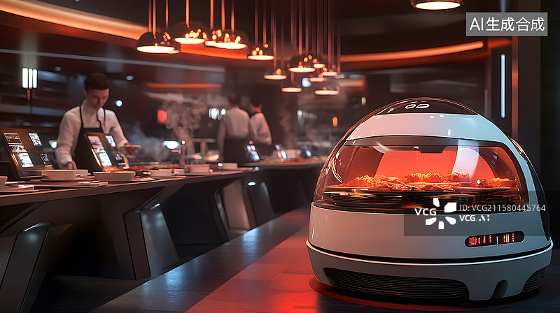 【AI数字艺术】餐厅中的送餐机器人图片素材