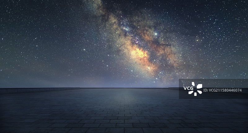 银河星空下的地面广场背景，星空背景，地面背景，广场，光，银河系，宇宙图片素材