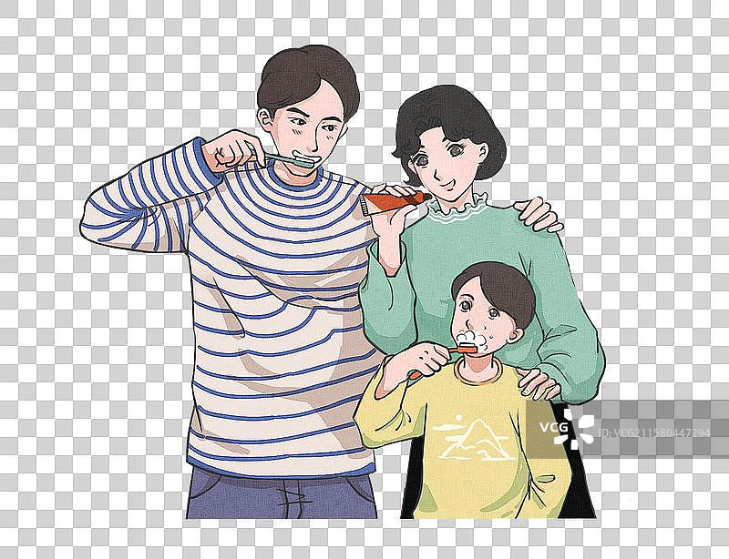 一家三口快乐的刷牙图片素材