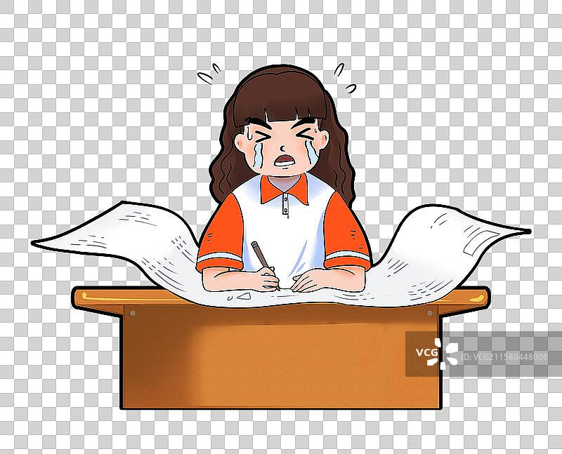 女孩做作业哭了图片素材