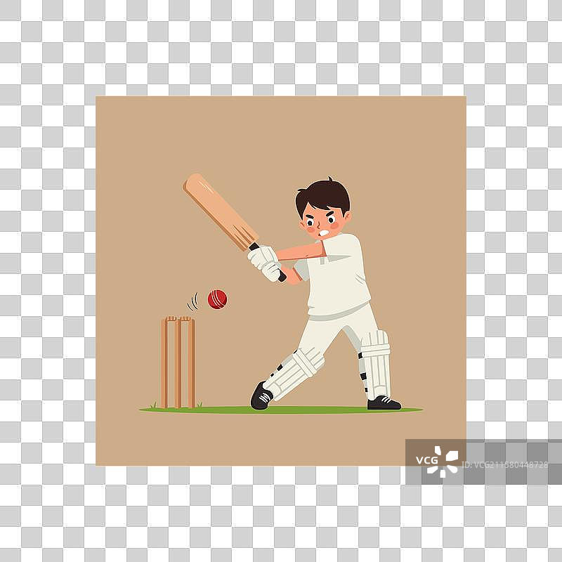 男孩用球棒和球打板球图片素材