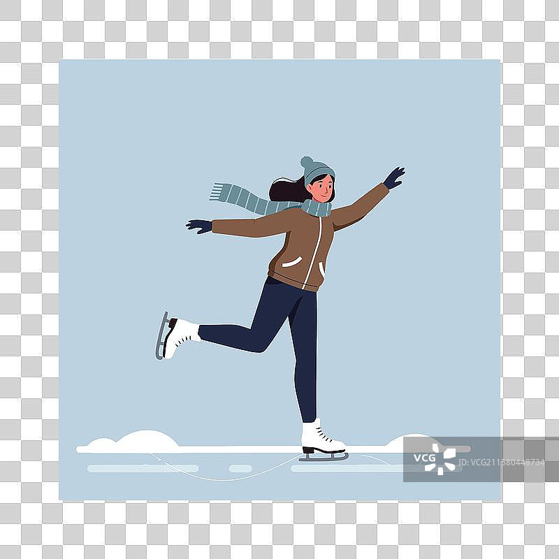 女性在户外冰面上滑冰图片素材