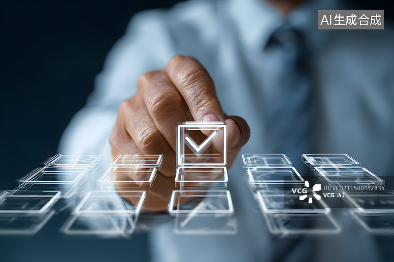 【AI数字艺术】商务人士触控虚拟界面选择框图片素材