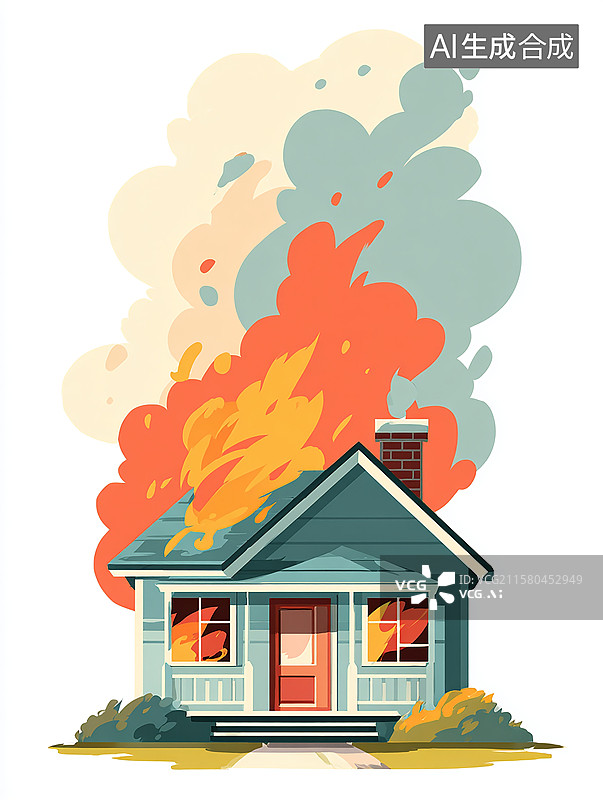 【AI数字艺术】房屋失火的警示模型图片素材