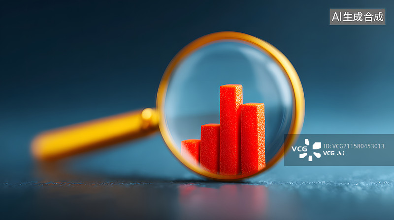 【AI数字艺术】放大镜聚焦红色柱状图图片素材