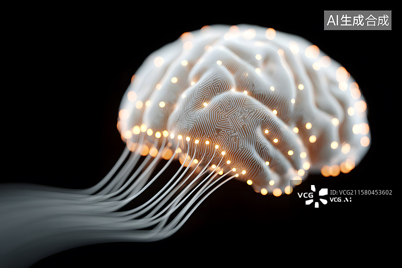 【AI数字艺术】发光大脑连接神经网络图片素材