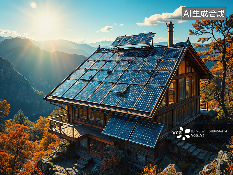 【AI数字艺术】山间太阳能屋图片素材