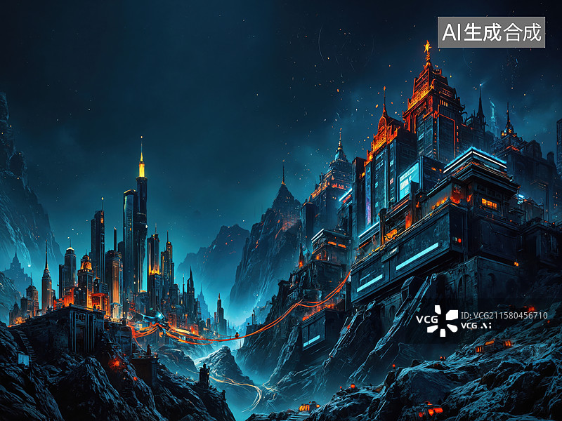 【AI数字艺术】未来都市夜景图片素材