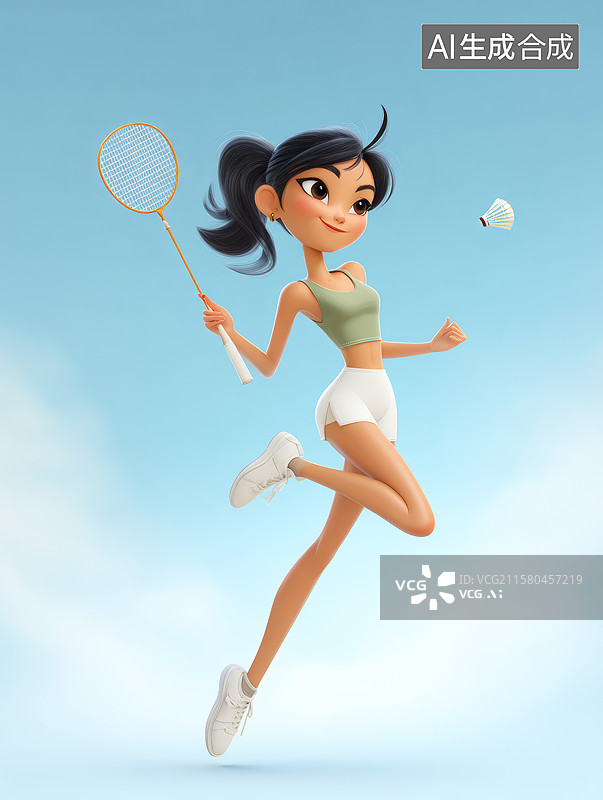 【AI数字艺术】一个打羽毛球的女生图片素材