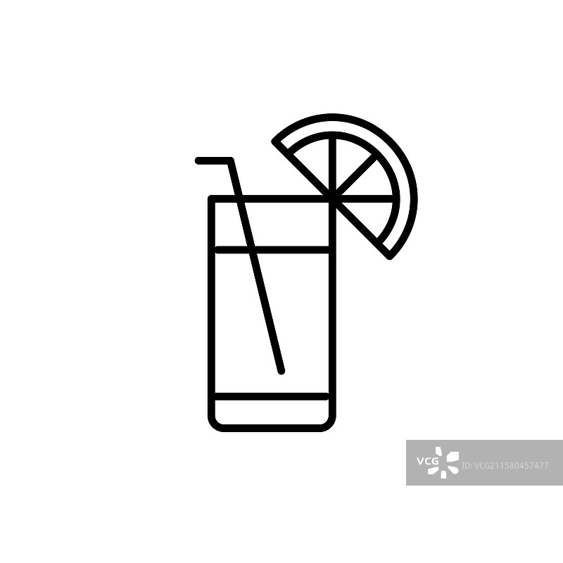 高脚杯装着吸管和柠檬的鸡尾酒饮品图片素材