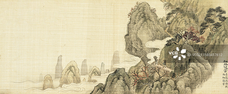 古代绘画艺术品，渔樵耕读图册，唐诗意境，樵路细侵云图片素材