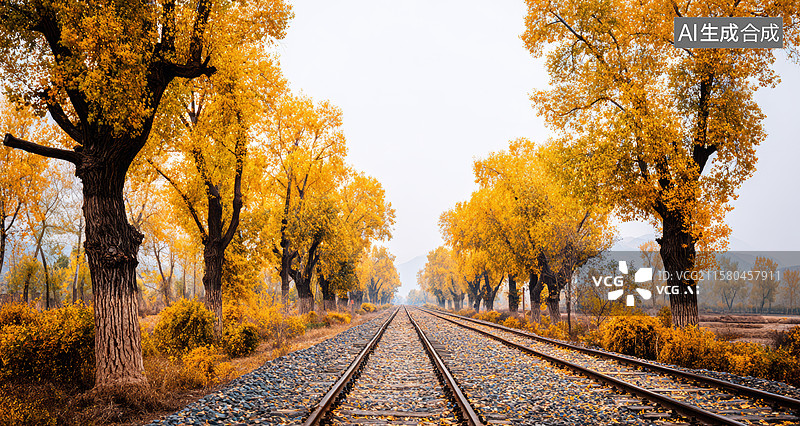 【AI数字艺术】秋日铁路风景线图片素材