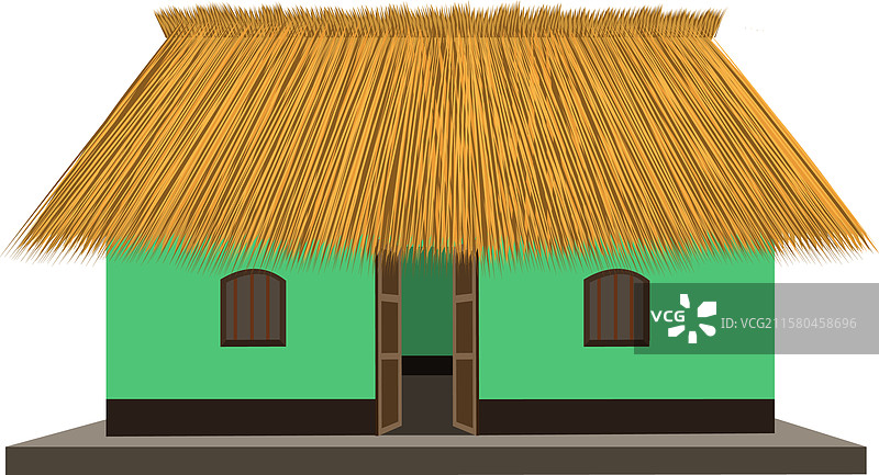 一座小型绿色茅草屋图片素材