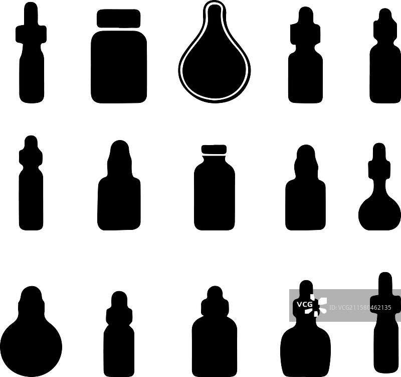 黑色轮廓的医疗瓶集合图片素材