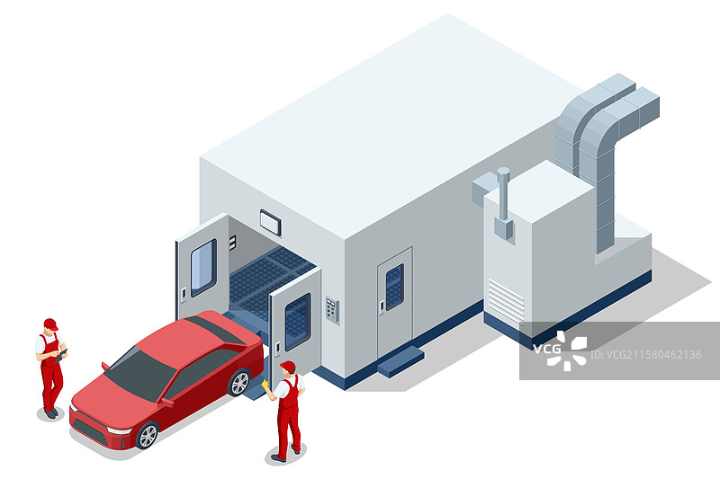 等距画室，两个技术人员正在工作图片素材