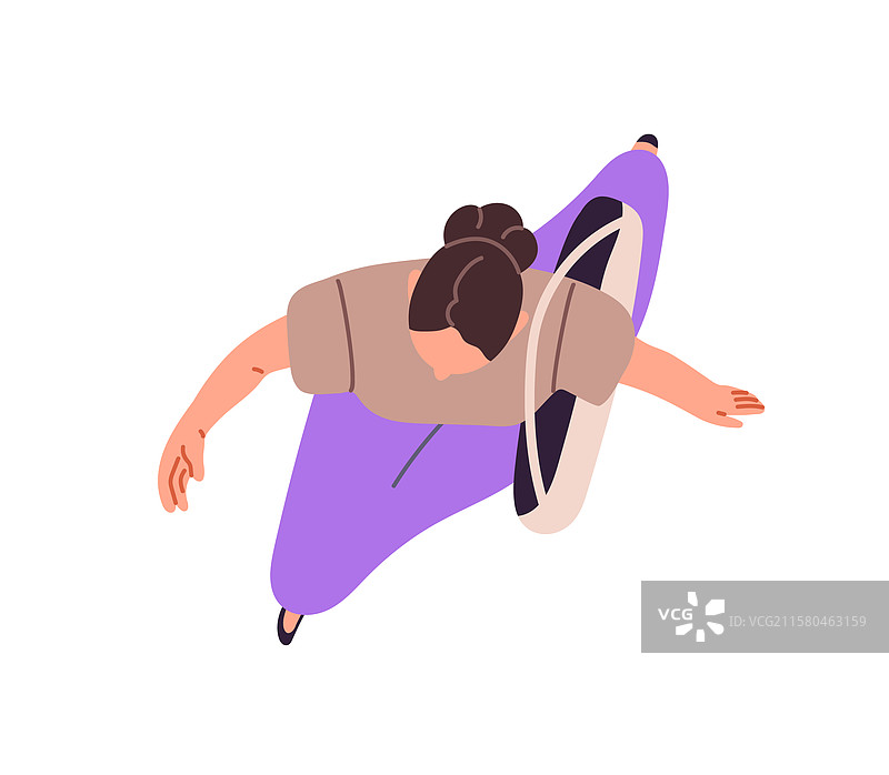 女人从上方视角走路，肩上背着手提袋图片素材