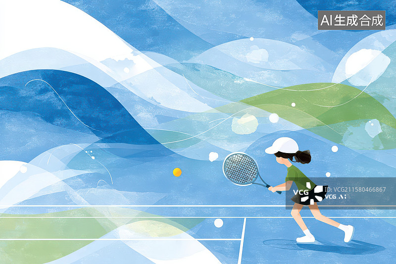 【AI数字艺术】女子网球选手赛场挥拍动作图图片素材