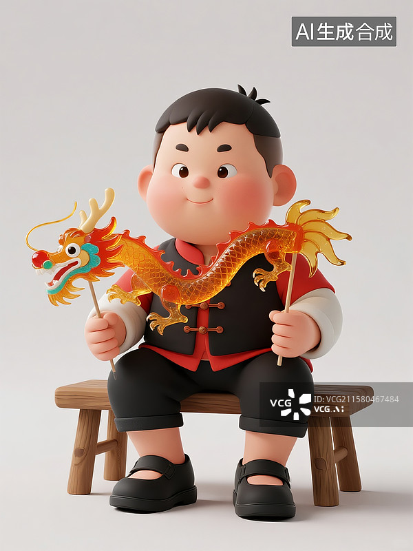 【AI数字艺术】3D渲染玩糖画的小男孩图片素材